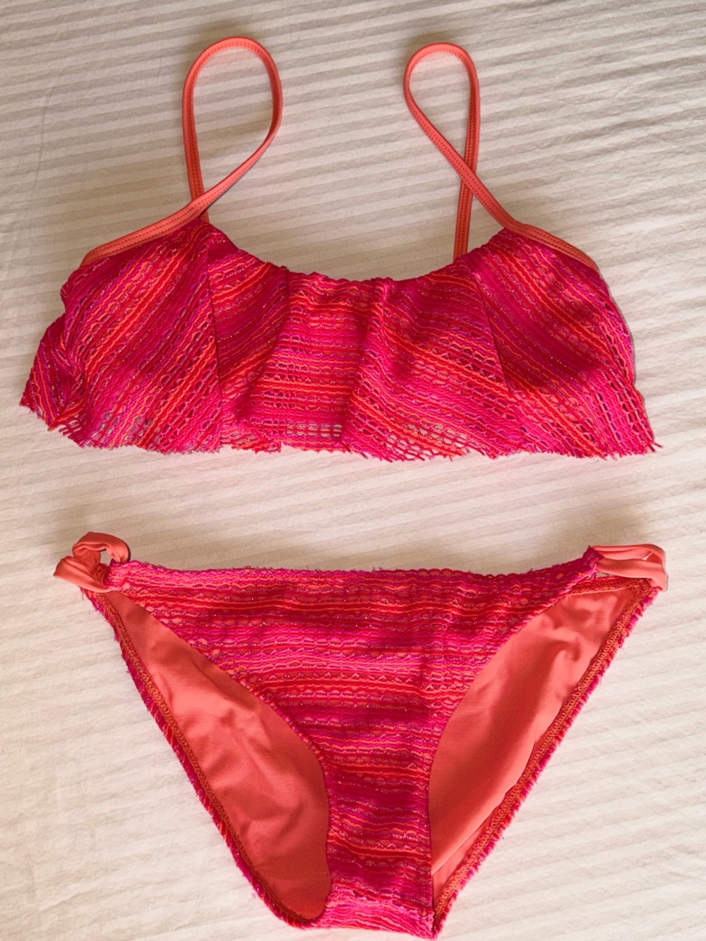 Vintage Reef Pink Shimmer Crochet Bikini Set-Small